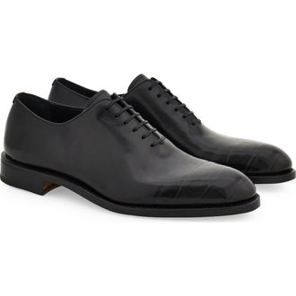 Ferragamo Angiolo Croc Embossed Wholecut Oxford in Nero Nero Nero at Nordstrom, Size 10.5