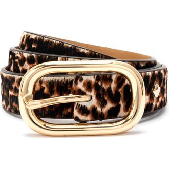 Kate Spade New York molten buckle genuine calf hair belt in Downtown Leopard at Nordstrom, Size X-Small