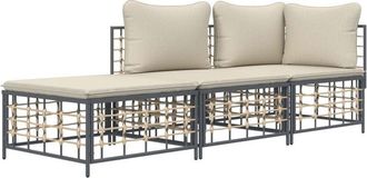 vidaXL Juego De Muebles De Jard&iacute;n 3 Pzas Cojines Antracita Rat&aacute;n Pe Vidaxl