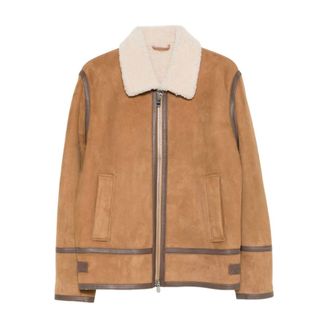 Dondup Leather Jackets, male, Brown, Size: XL Shearling Collar Jacket