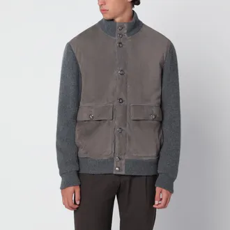 Brunello Cucinelli Steel padded leather and cashmere jacket