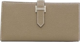 Herm&egrave;s Etoupe Gray Chevre Leather Long Wallet (Bi-Fold) (Pre-Owned)