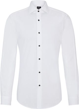 HUGO BOSS Mens Collared Neck Point Collar Long Sleeve Shirt in White - Size 15.5 inch