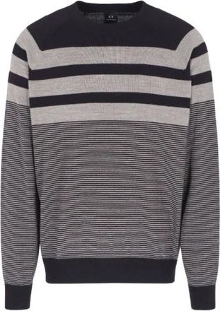 A|X Armani Exchange Gestreepte trui met ronde hals - Heren - Ronde hals truien - Blauw - M - Wol - Truien & Vesten