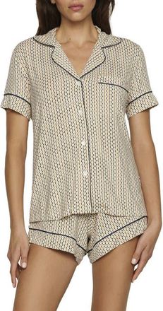 Eberjey Gisele Printed Relaxed Jersey Knit Short Pajamas in Hourglass Sunbeam Navy at Nordstrom, Size X-Large