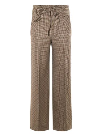 Incotex checked tie-waist trousers - women - Wool - 44 - Brown