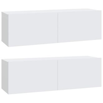 vidaXL Muebles Tv De Pared 2 Uds Madera Ingenier&iacute;a Blanco 100x30x30 Cm Vidaxl