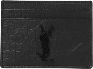 Saint Laurent Kaarthouder van krokodil-reli&euml;fleer - Heren - Portefeuilles - Zwart - ONE Size - Leer - Accessoires