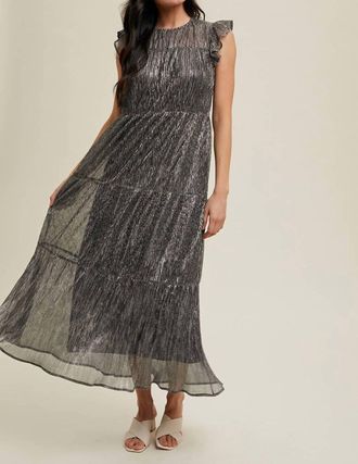 Wishlist Tina Tiered Lurex Maxi Dressed In Pewter