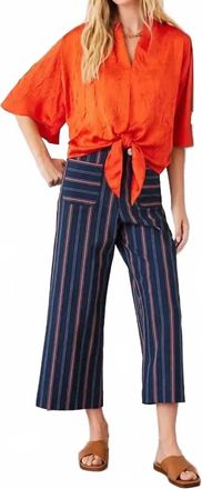 Karen Kane Syd Stripe Cropped Wide Leg Pants In Navy And Orange