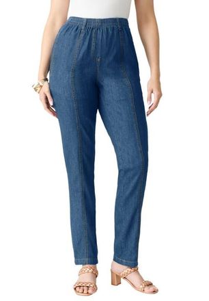 Roaman's Plus Size Easy Wear Straight Leg Jean in Medium Wash at Nordstrom, Size 16