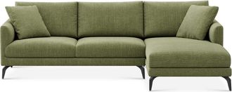 Castlery Lena Chaise Sectional Sofa Right Facing Customized, (Washed Chenille) Moss (Matte Black Legs), Machine Washable, Removable Covers for Green