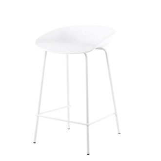 Koketto Home Taburete bajo con asiento blanco y patas de metal blanco