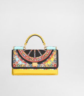 Dolce & Gabbana Phone Bag In Carretto-print Canvas - Woman Clutches Mini And Bags Multicolor Onesize