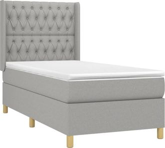 vidaXL Cama Box Spring Colch&oacute;n Y Luces Led Tela Gris Claro 90x190 Cm Vidaxl