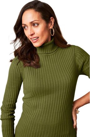 Jessica London Ribbed Cotton Turtleneck Sweater in Moss Green at Nordstrom, Size 16