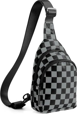 Generic Checkered Crossbody Bag for Women and Girls, Sling Bag Small Bag Backpack Chest Bag Fanny Packs Wallets Purses for Women (Checkered Black Grey)