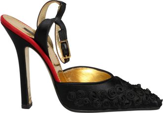 Dolce & Gabbana Black Satin Floral Ankle Strap Sandals Womens Shoes (Pre-Owned)