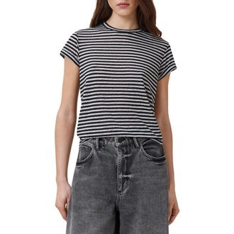 AllSaints Anna Stripe Cotton Blend T-Shirt in Chalk/Ink at Nordstrom Rack, Size X-Small