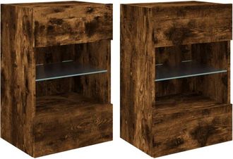 vidaXL Armarios de pared con luces LED para TV 2 uds roble ahumado 40x30x60,5 cm vidaXL