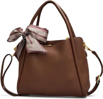 Generic Womens Faux Leather Handbag in Brown with Decorative Bow, Shoulder Strap, Fashion Tote