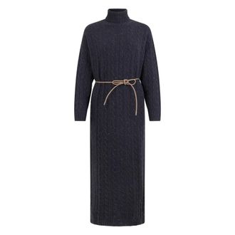 PESERICO Roll-neck Tricot Midi Jurk - Dames - Kleedjes - Blauw - M - Wol - Kleedjes