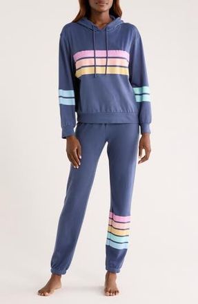 PJ Salvage Stripe Pajama Hoodie & Jogger Set in Blue Steel at Nordstrom Rack, Size Medium