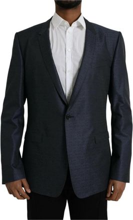 Dolce & Gabbana Blauwe Wol Blazer Enkel Breasted - Heren - Blazers - Blauw - 3XL - Wol - Jassen