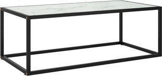vidaXL Vidaxl - Mesa De Centro Negra Con Vidrio De M&aacute;rmol Blanco 100x50x35 Cm