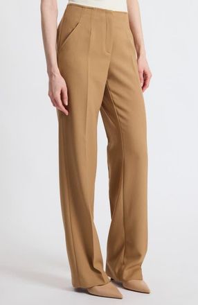 Santorelli Della Crepe Straight Leg Pants in Dune Sand at Nordstrom, Size 14