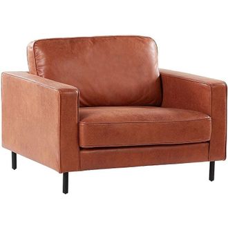 Beliani Beliani - Modern Minimalist Faux Leather Armchair Cushions Metal Legs Brown Savalen
