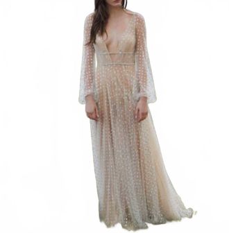 Watters Lunella Bishop Sleeve Wedding Gown In Ivory/nude