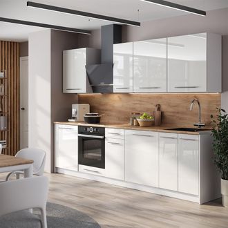 Vicco Mueble De Cocina Fame-line, Blanco Alto Brillo/blanco, 280 Cm, Et M&aacute;rmol, Vicco