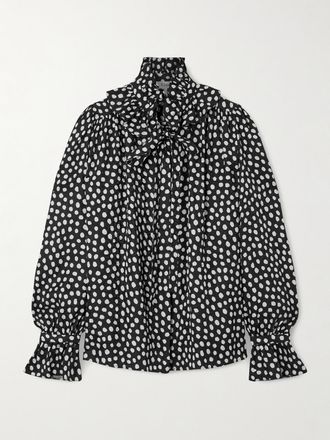 Chloé Blusa In Seta Jacquard A Pois Con Fiocco - Nero