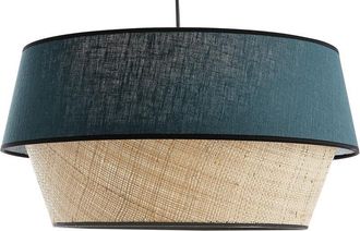 Miliboo L&aacute;mpara De Techo De Dise&ntilde;o Doble Material Lino Azul Y Rafia Natural 45 Cm Sensa