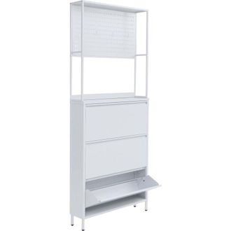 Hhg [nunca Usado] Armario Para Zapatos Hhg-432, Zapatero Basculante, 3 Compartimentos Basculantes, Ganchos Met&aacute;licos, 201 X 80 X 20 Cm, Blanco