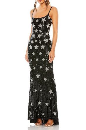 Mac Duggal Star Beaded Cross Back Full Length Gown in Black at Nordstrom, Size 10