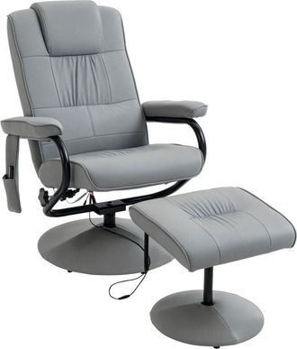 HOMCOM Homcom - Sill&oacute;n de masaje el&eacute;ctrico con reposapi&eacute;s sill&oacute;n relax giratorio reclinable hasta 145&deg; con control remoto y 10 puntos de masaje tapizado en