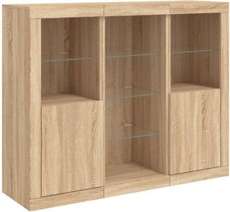 vidaXL Vidaxl - Aparador Con Luz Led 3 Piezas Madera De Ingenier&iacute;a Roble Sonoma