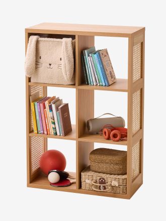 Vertbaudet Kinder Regal mit 6 Aufbewahrungsf&auml;chern und Rattan-Geflecht natur