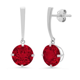 MAX + STONE 14k White Gold Solitaire Round-Cut Gemstone Drop Earrings (8mm)