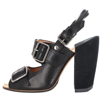 Dries Van Noten pumps met gespband en blokhak in zwart leer