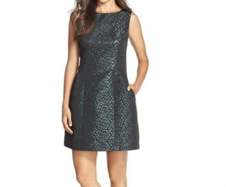 Aidan Mattox Metallic Jacquard Short Sheath Dress In Black/green