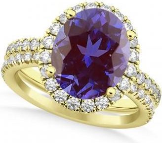 Allurez Lab Alexandrite & Diamonds Oval-Cut Halo Bridal Set 14K Yellow Gold (3.18ct)