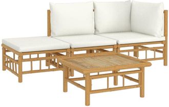 vidaXL Set De Muebles De Jard&iacute;n 4 Piezas Bamb&uacute; Y Cojines Blanco Crema Vidaxl