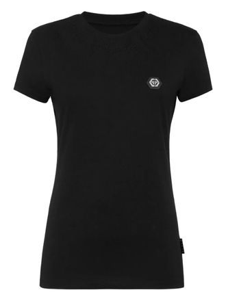 Philipp Plein Logo Fatale-embroidered T-shirt - women - Cotton/Polyester - M - Black