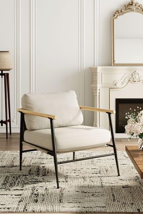 Living and Home Linen Armchair with Thick Cushion in White
