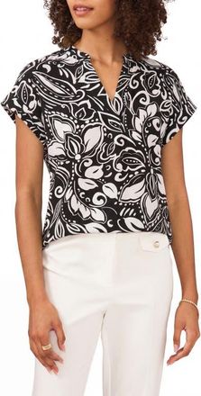Chaus Split Neck Georgette Blouse in Black at Nordstrom, Size Small