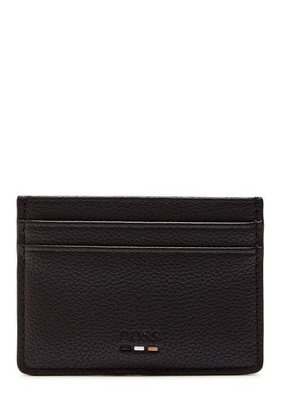 BOSS Boss Ray Logo Grained Leather Card Holder - Dark Brown - One Size