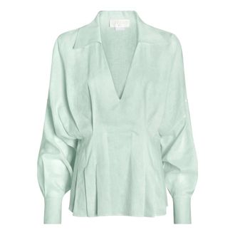 Genny Blouses, female, Green, Size: XS V-neck Pleated Blouse